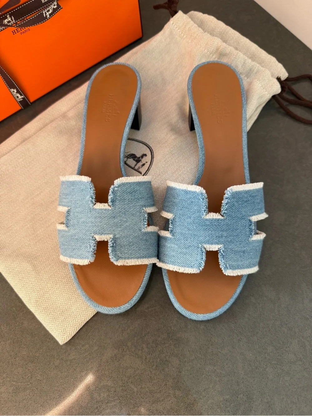 Hermes Denim Fringe Oasis Sandals Limited Edition NIB size 38 European